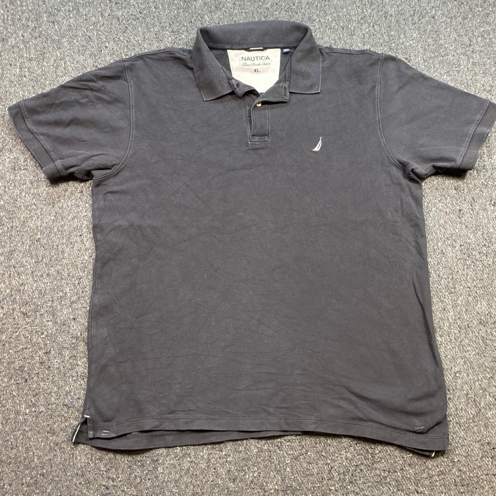 Nautica True Deck Shirt Sz XL Men Black Preppy Embroidered Logo Pique Polo Shirt